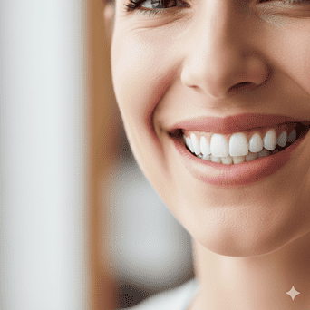 Close-up of a bright, healthy smile showing white teeth.